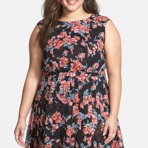 Halogen Pleated Fit & Flare Floral Dress